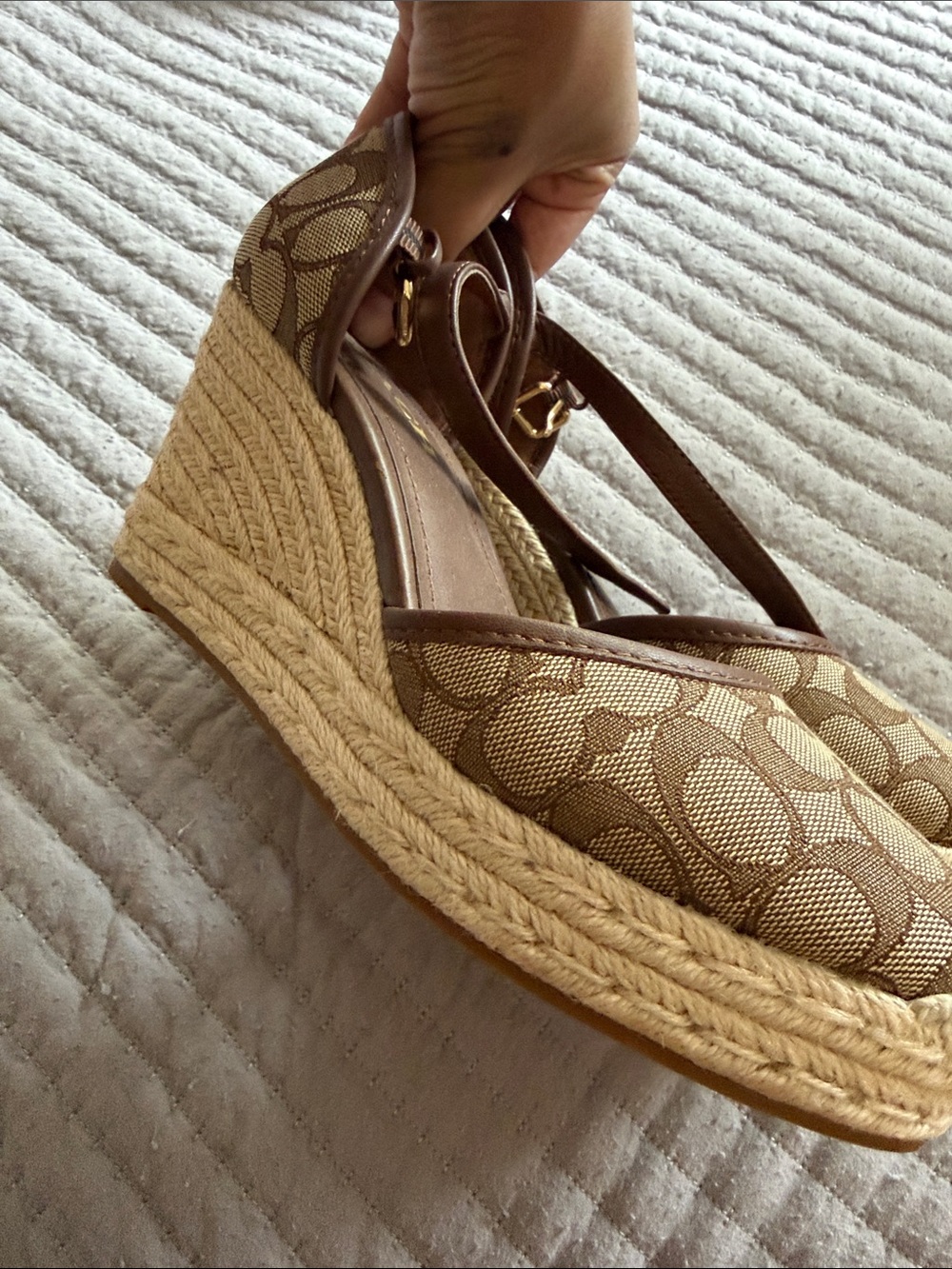Coach Tan Signature Canvas Espadrille Wedges with Ankle Strap - Picture 4 of 5
